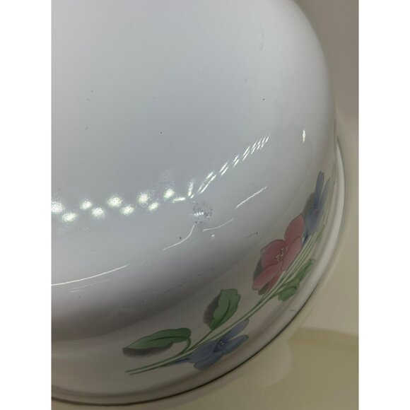 VTG 70s Floral Enamel Storage Bowl Set with Plastic Lids Set of 3 Retro Kitchen - Picture 5 of 9